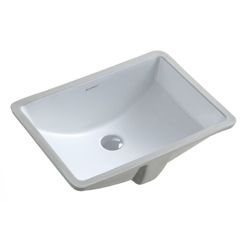 Plaisir® Gloss White Ceramic Rectangular Undermount Bathroom Sink With Overflow 